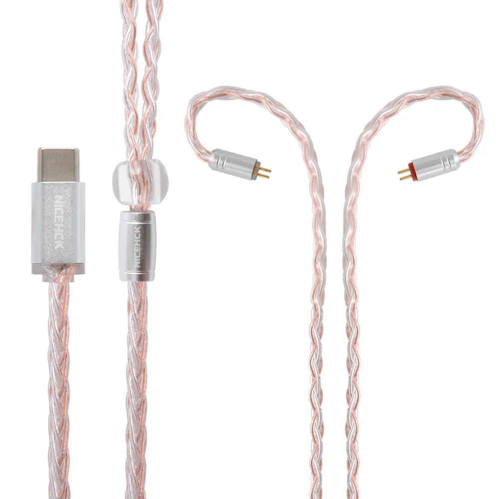 Type-C with 2Pin NICEHCK 8 Core Медный Серебряный смешанный обновленный кабель MMCX/2Pin type C/type-C/3,5/2,5/4,4 мм для KZZSN/ZS10/ZS7 CCAC10 C16 NICEHCK NX7 - Цвет: Type-C with 2Pin
