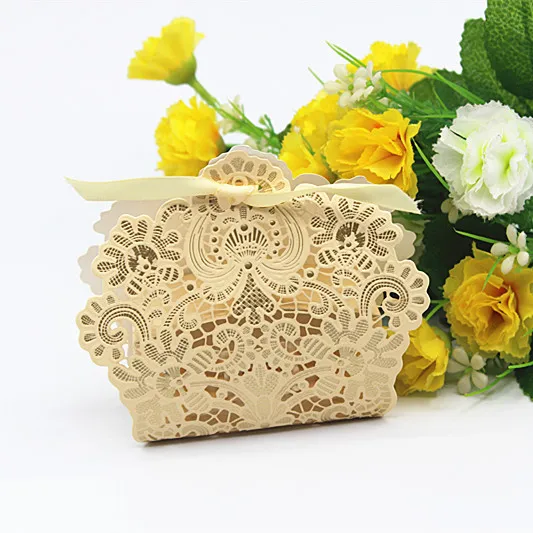 50 X Свадебная конфетная коробка золото/красный/белый/синий лазерная резка