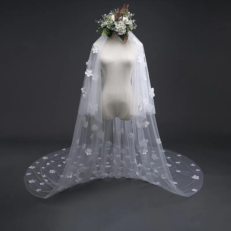 2019 Charming Bridal Veils White/Ivory 3 Meters Long Train Applique Edge Two Layers Wedding with Combs Accessories | Свадьбы и