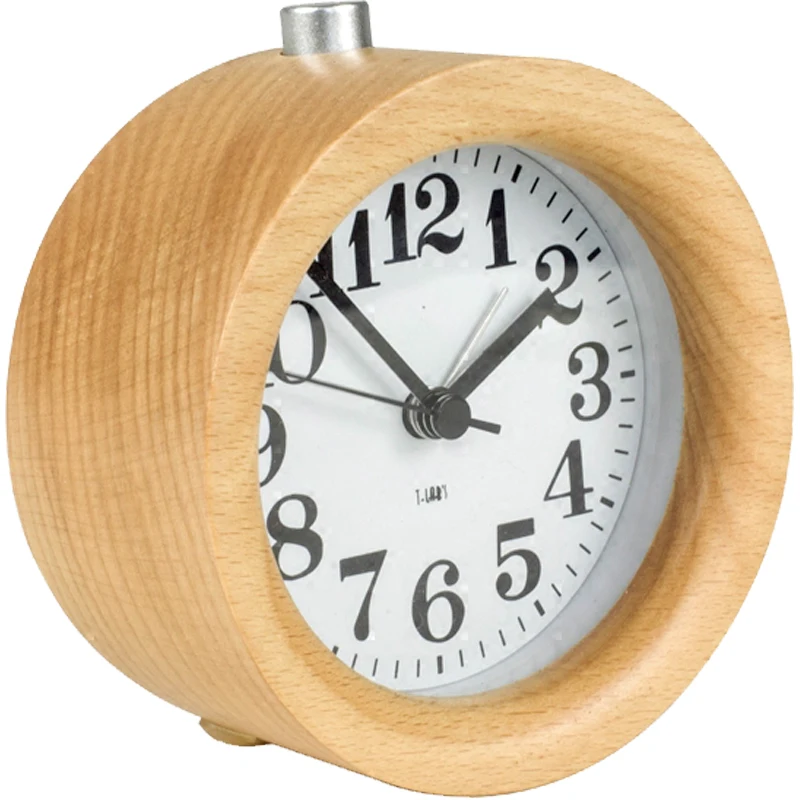 

Wooden Alarm Clock Round Table Clock Night Light Snooze Student Clock