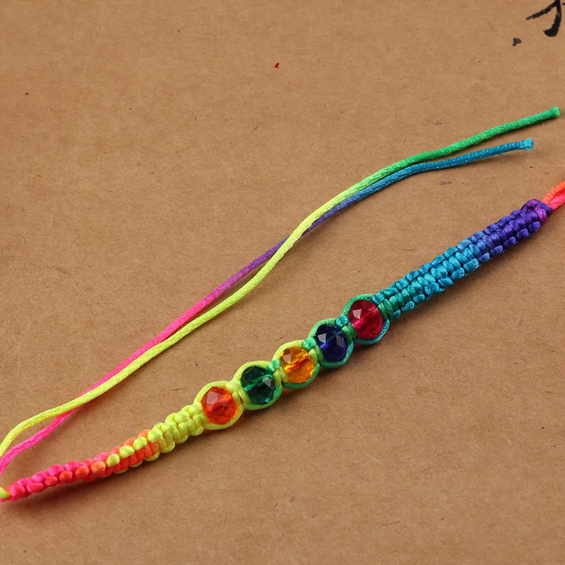 Браслет Lucky Five Crystal Beads Этническая Радужная ленточка ручной цепи Тибетский узел