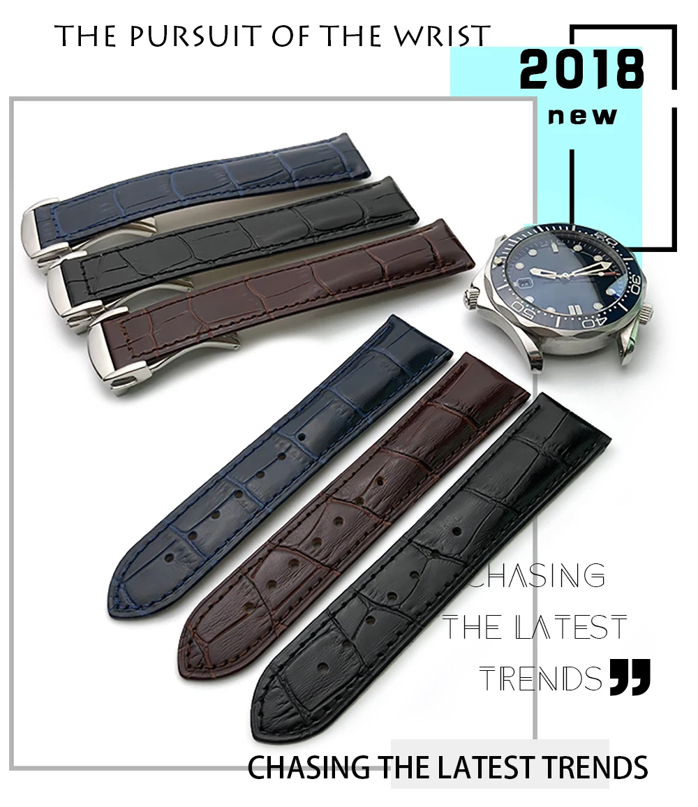 18/19/20/21/22mm High Quality Italian Cowhide Bamboo Grain Watch Strap Folding Buckle Replaceable Belt Special for Omega Watch