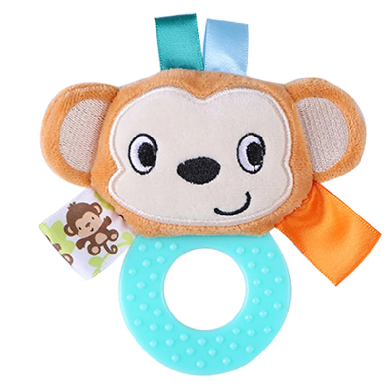 Infant Cartoon Animals Toys Hand Grasping Silicone Teether Rubber Rattle Doll BB 0-12 Month Plush Stuffed Educational Toy | Мать и