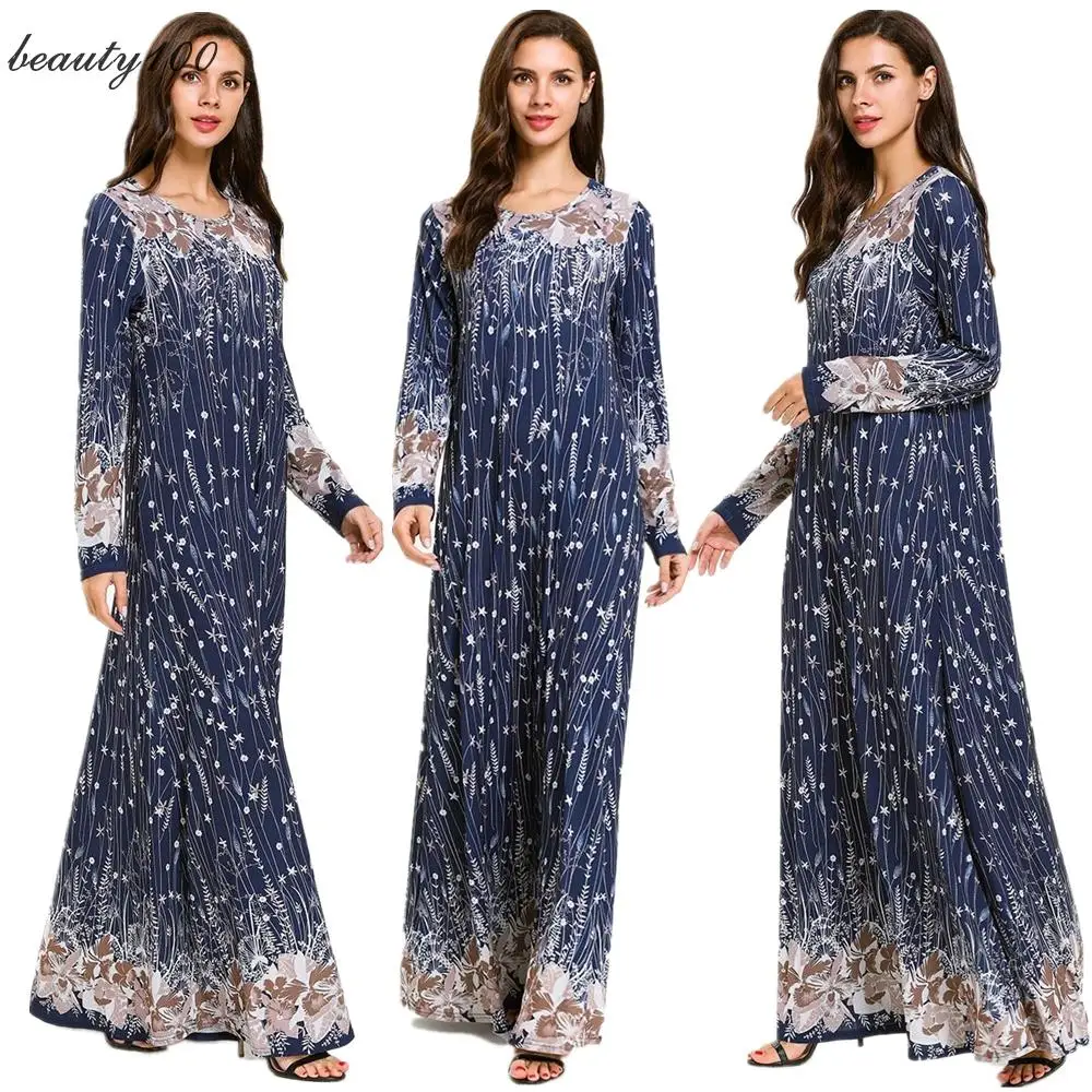 Женское длинное платье с вышивкой мусульманский кафтан Арабская Абая Женский