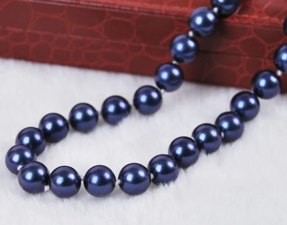 ***** 10 мм Южно темно синие жемчужные круглые бусы ожерелье 17 &quotAAA E10|necklace bead kits|necklace