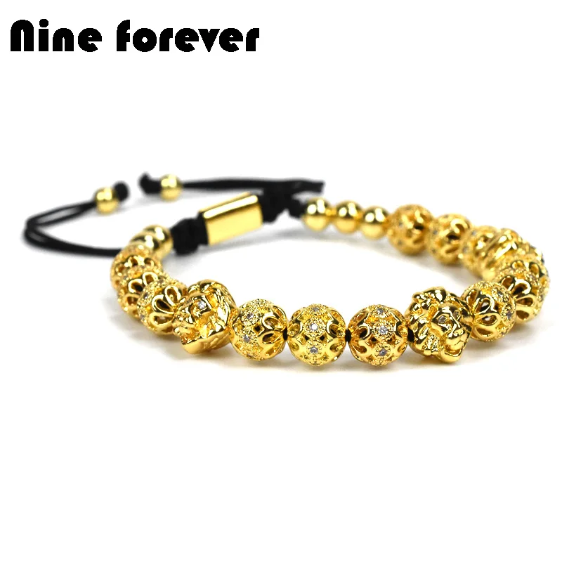 

Nine forever Lion Bracelet men jewelry Braiding Macrame beads skull Bracelets for women pulseira masculina pulseira feminina