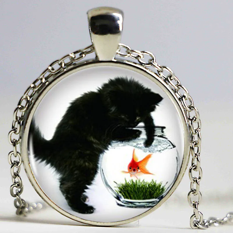 Оптовая продажа бронзовое ожерелье с подвеской в виде кота и рыбы стиле ретро