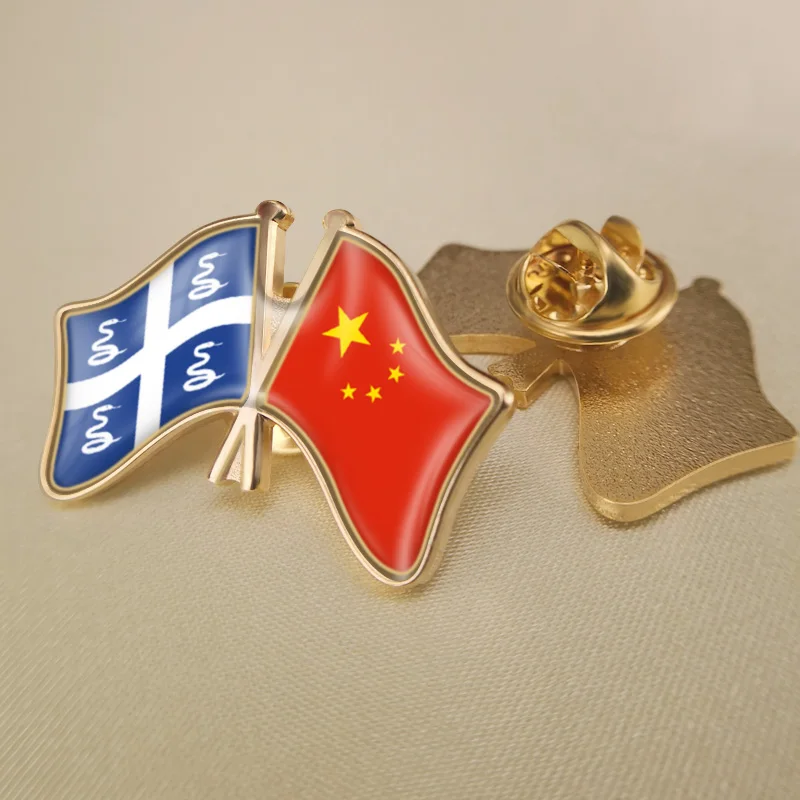 

Martinique and China Crossed Double Friendship Flags Lapel Pins Brooch Badges