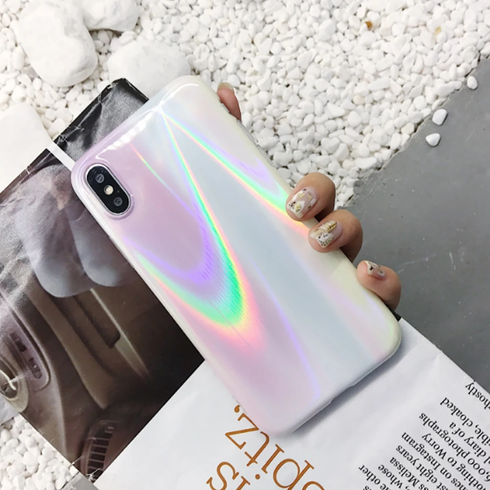 Глянцевый красочный лазер силиконовый чехол для iPhone XS MAX Xr X 7 8 Plus роскошный