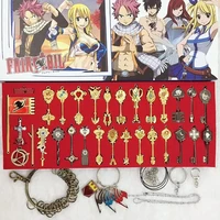 32pcs anime fairy tail figure cosplay lucy heart celestial spirit gate key chain necklace pendant metal accessories figurine toy