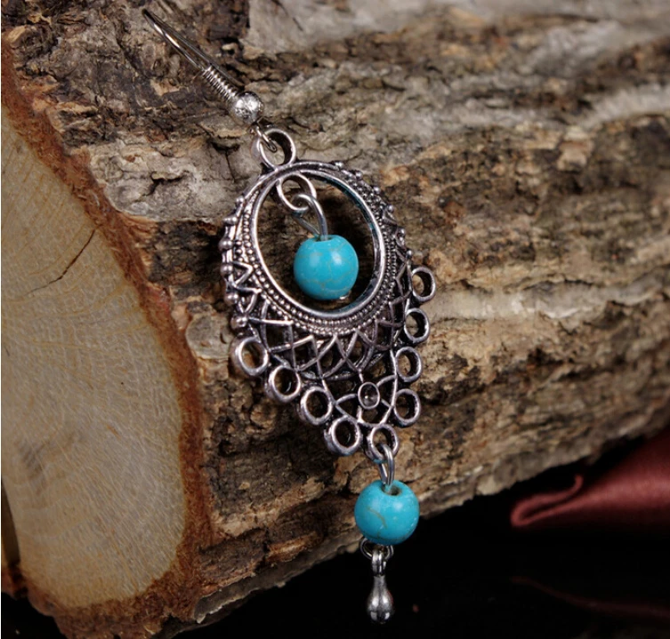 2016 изысканная мода бирюзовый Этническом стиле новый серьги стержня для женщин