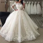 Белое Кружевное бальное платье JIERUIZE с открытыми плечами, свадебные платья с длинными рукавами, свадебные платья принцессы, robe mariage