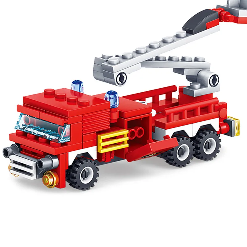 348pcs Fire Fighting 4in1 Trucks Car Helicopter Boat Building Blocks Compatible Legoing City Firefighter Figures Children Toys | Игрушки и