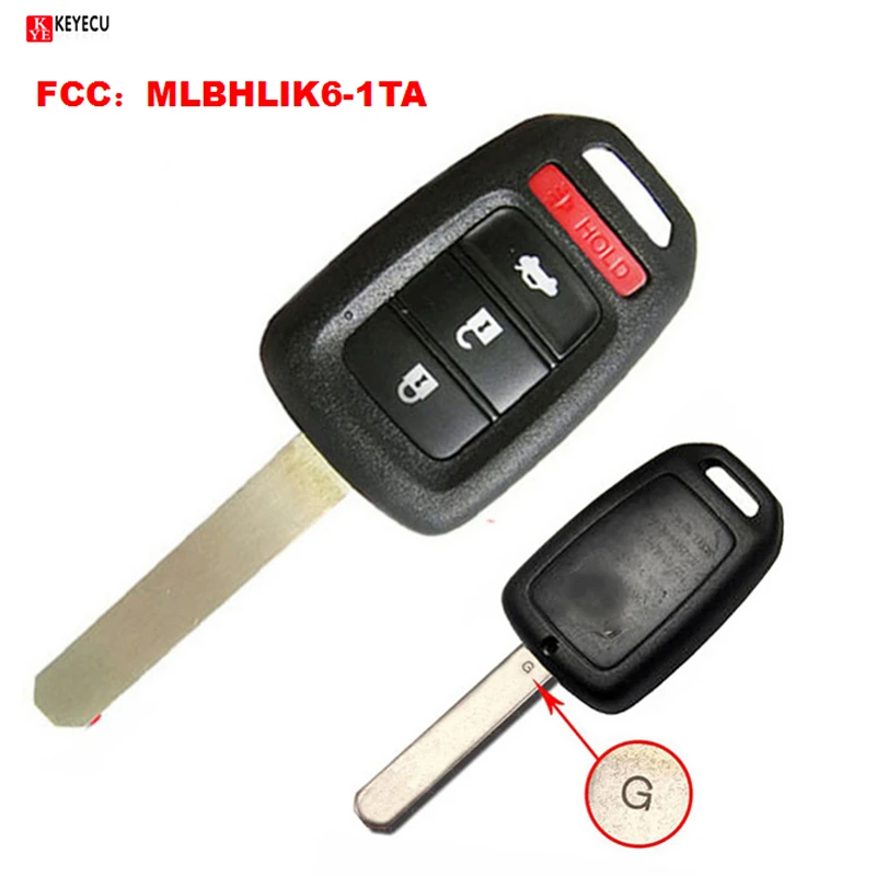 Keyecu Новый OEM дистанционный головной ключ 4 кнопки для Honda Accord Civic 2016-2017 (434 МГц чип