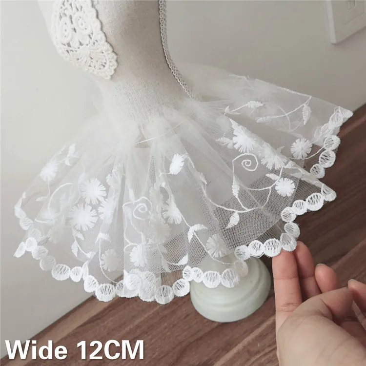 

12CM Wide Luxury White Voile Lace Embroidery Fabric Guipure Applique Ribbon Trim Wedding Women Dress Curtain DIY Sewing Supplies