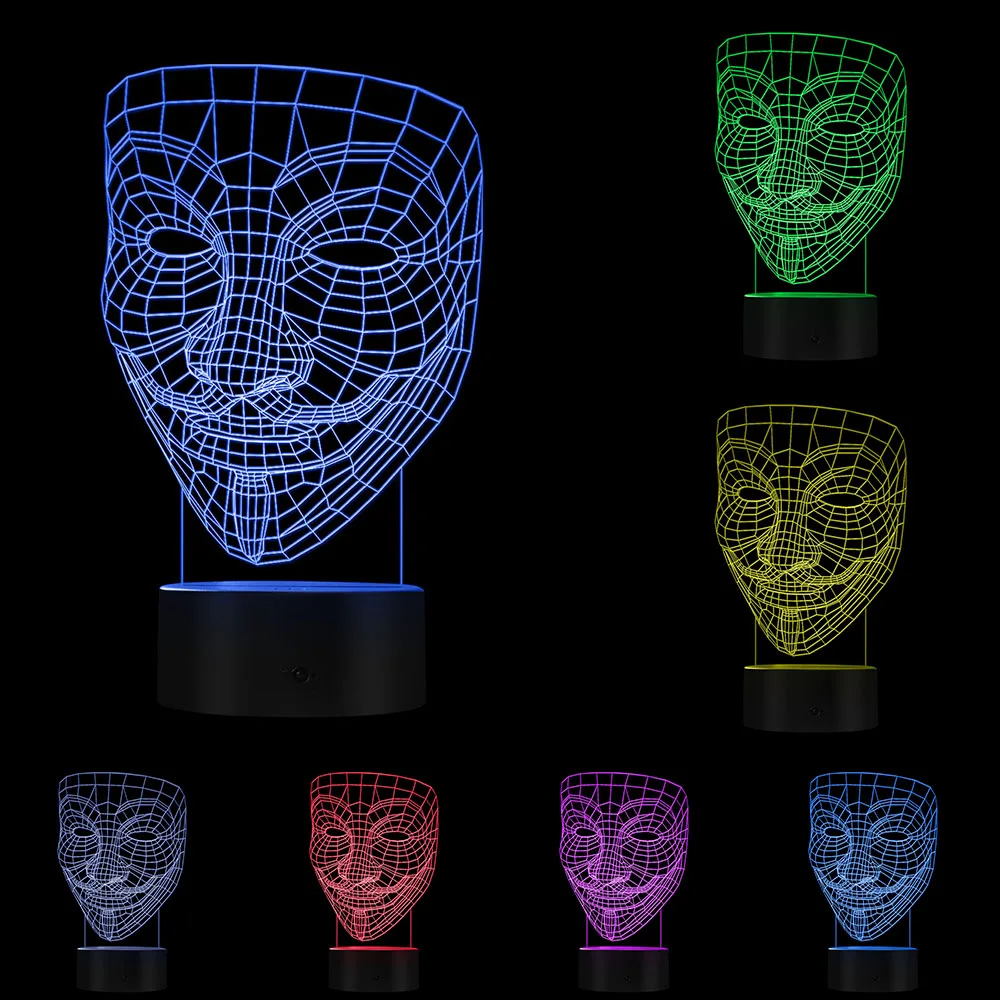 V для вендетты 3D оптический иллюзионный ночной Светильник Disobey Anonymous Guy Fawkes маска вечерние декоративный светильник светящийся светодиодный Настольный светильник