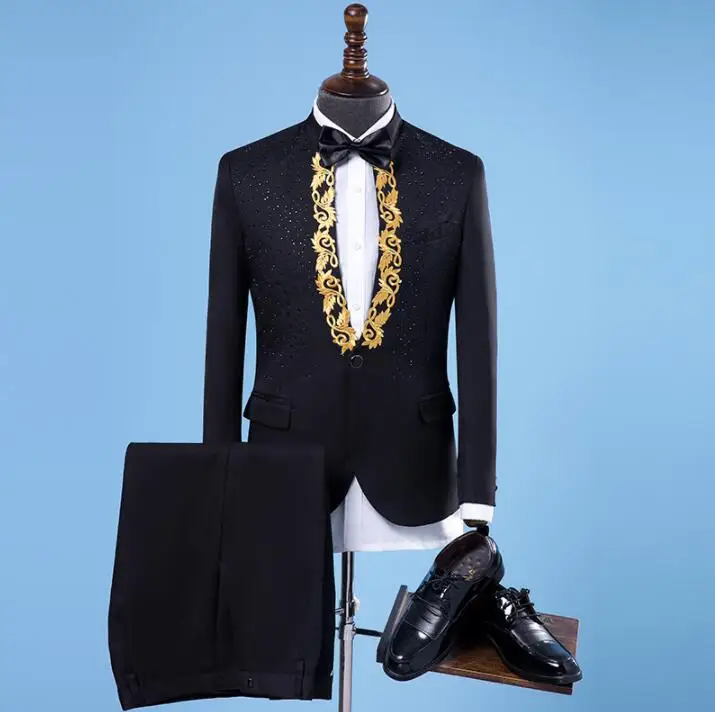 Костюм мужской с блестками и брюками приталенный Блейзер вечернее платье для