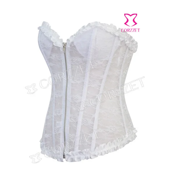 Beautiful Sexy Strapless Push Up Bridal Corset Bustier Underwear Lingerie Zipper Front Wedding Lace White Corsets Top For Women | Женская