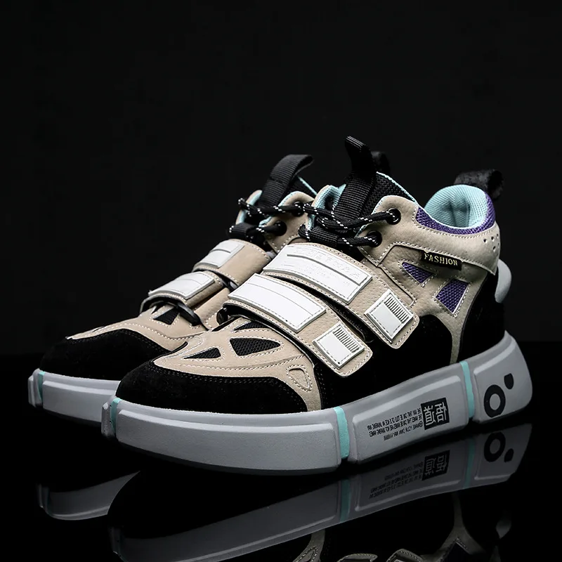 Fashion Men Casual Hook Loop Chunky Sneakers Hip Hop Shoes Male Autumn Students Walking High Top Sneakers Tenis Masculino Adulto