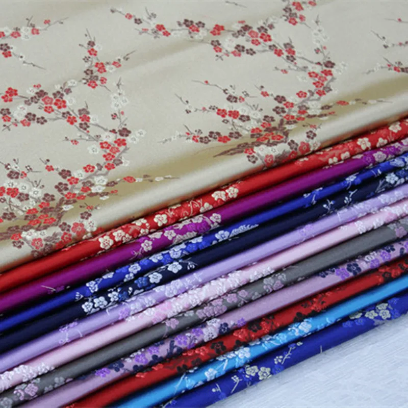 

C61 1meter Chinese Plum Blossom Silk Brocade Fabric Cheongsam Clothing Costumes DIY Fabric For Sewing Coushion Cover Fabrics
