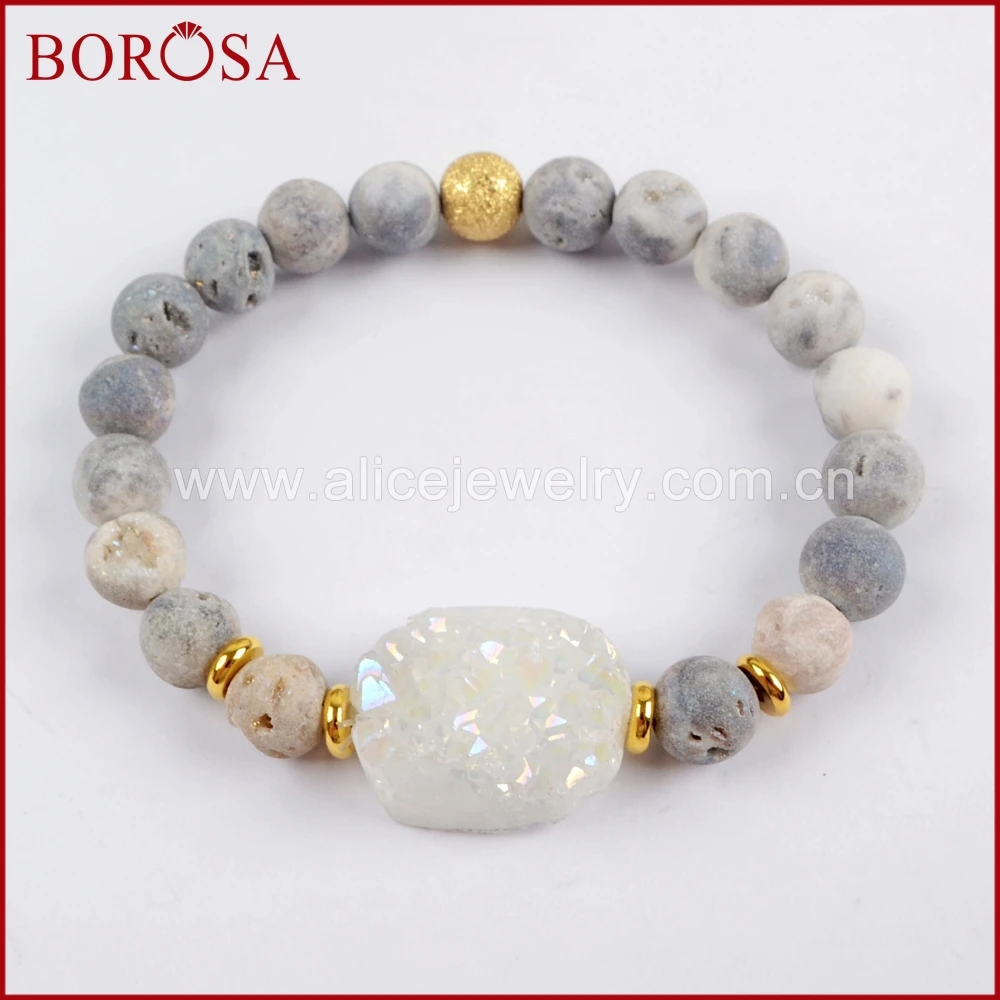 BOROSA 5/6 шт. 2019 Новое поступление титановый Радужный Drusy с 8 мм друзные бусины