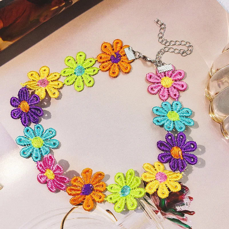 New Multicolor Sunflower Chokers Necklaces for Women Girl Lace Jewelry Daisy Flower Choker Lover Gift Chain Jewellery Fashion | Украшения и