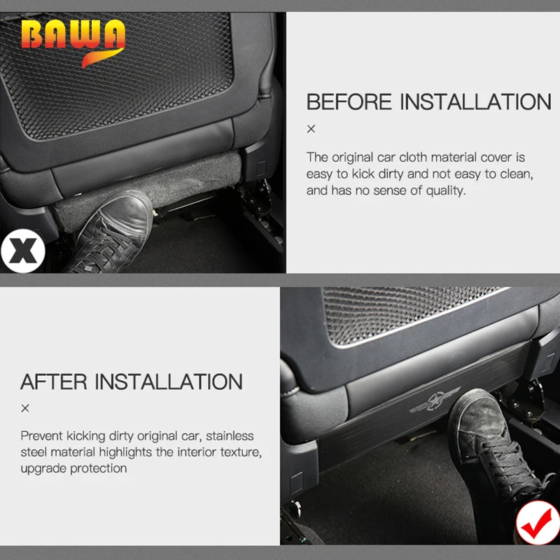 BAWA Interior Mouldings for Jeep Renegade+ Seat Anti-kick Panel Trim Stickers Metal for Jeep Compass