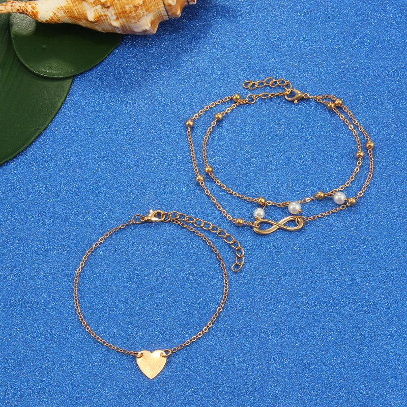 Женский браслет на лодыжку винтажный с жемчужинами и кисточками в богемном стиле