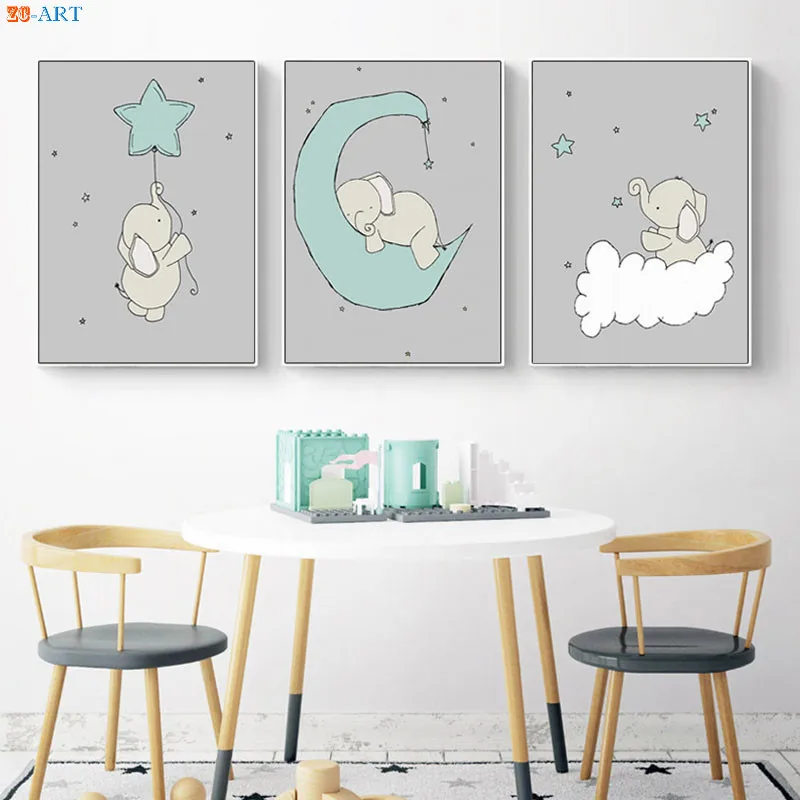 Слон для детской комнаты художественный принт мультфильм плакат милый холст