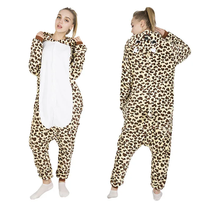 leopard KIGUCOS, новинка, мультяшная Пижама, единорог, все в одном, с капюшоном, звезда, единорог, животные, пижамы для женщин, теплая, милая Пижама Пегас - Цвет: leopard