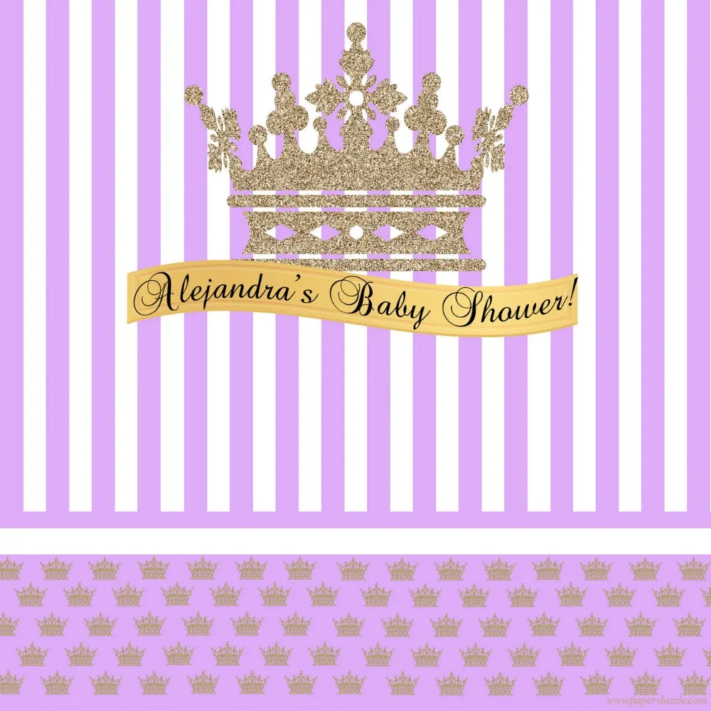

custom Royal Gold Princess Crown Striped Baby Shower photo studio background High quality Computer print party backdrop