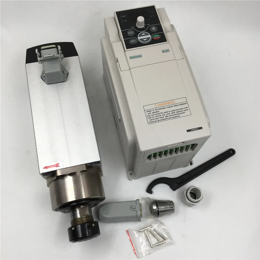 

1.5KW Air-cooled 220V Spindle Motor ER20 18000rpm + 1.5KW VFD Inverter for CNC Woodworking Machine 1 Year Warranty