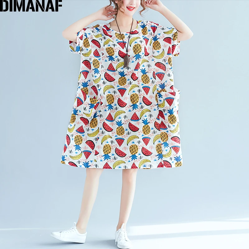 DIMANAF Для женщин пляжное платье Лето Плюс Размеры белье Kawaii фруктов женский