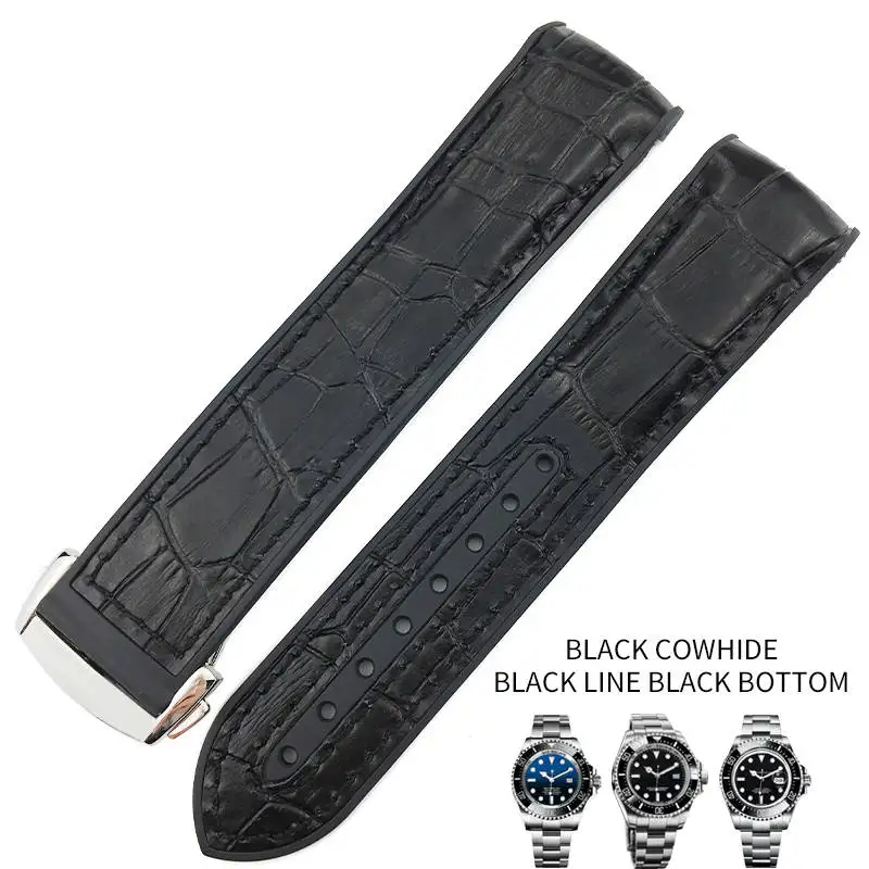 black leather black 20 мм 21 мм резиновый силиконовый ремешок для часов с нейлоновым ремешком для роля Daytona Submariner DEEPSEA GMT SEAMARSTER 8900 часы - Цвет ремешка: black leather black