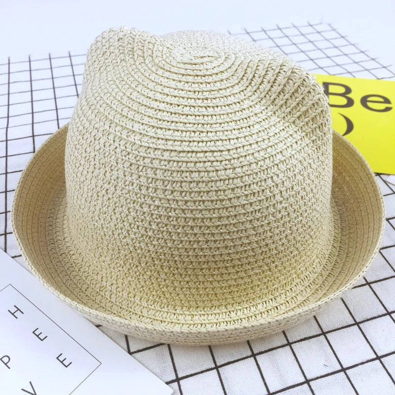 Шляпа детская соломенная с ушками модная Панама в стиле ретро однотонная