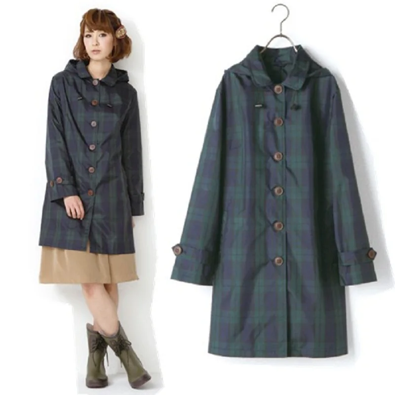 

Lattice Style Fashion Japan Ladies Long Raincoat Thin Breathable Women Poncho
