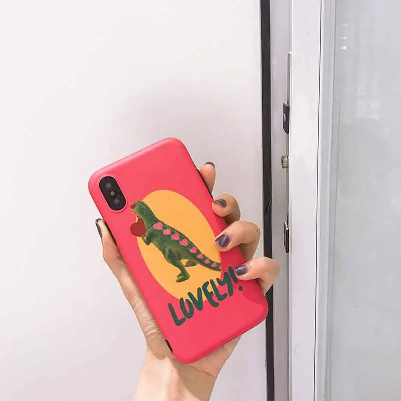 Симпатичные красная роза любовь динозавр мультфильм чехол для телефона iPhone 7 r 6 s