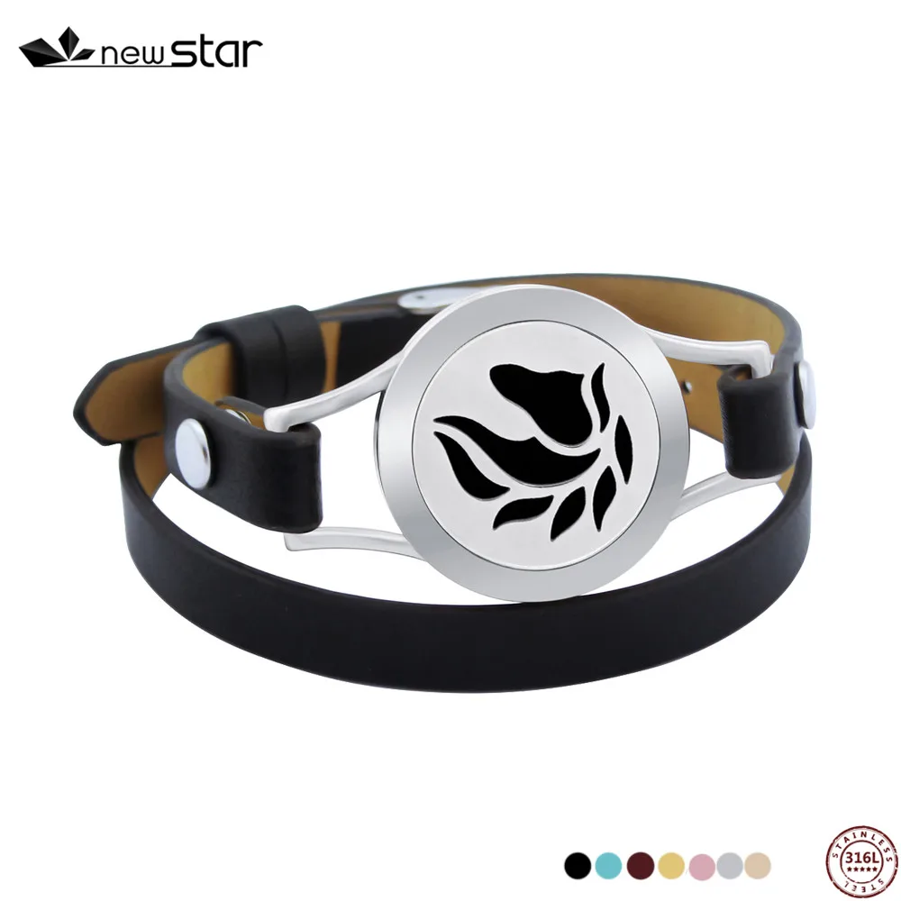 Кожаный браслет медальон ювелирное изделие ароматерапия из нержавеющей стали