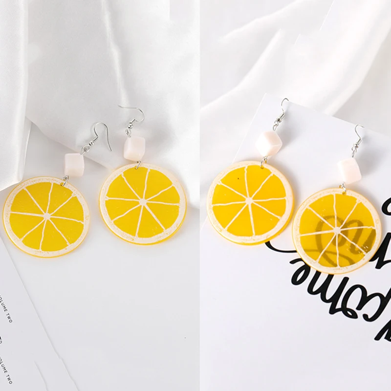 Unew милые висячие серьги с лимонами и фруктами креативные круглые женские