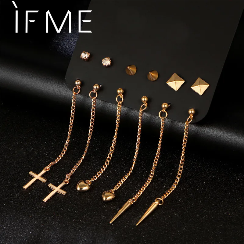 IF ME трендовые золотые серьги гвоздики для женщин смешанные Геометрические