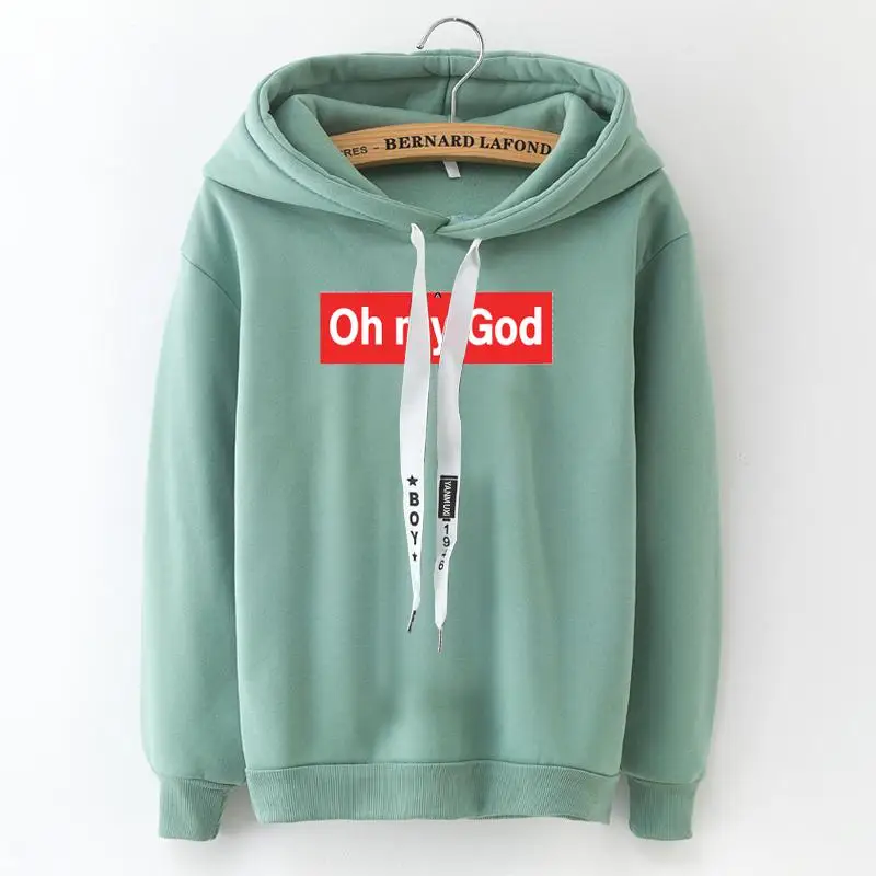 Suprem, хит, зимняя новинка, толстовка с капюшоном, повседневные женские толстовки, плюс бархат, свободные топы, модный принт, Oh My God, S до 3XL - Цвет: vcj04