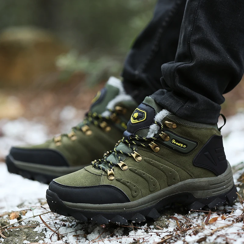 Warm Men Winter Boots Suede Leather Snow Fur Plush Shoes Lace Up Outdoor Plus Size | Обувь