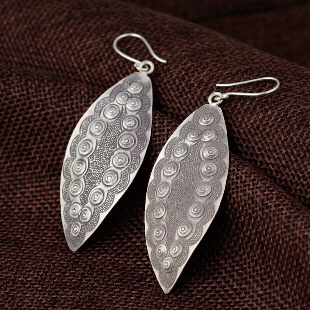 

FNJ 925 Silver Leaf Drop Earrings for Women Jewelry Flower 100% S925 Sterling Silver boucle d'oreille Earring