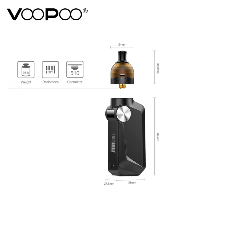 Оригинальный VOOPOO Моджо R 88 Вт TC комплект 2600 mAh Box mod с 2 5 мл вызвать RDA Ёмкость 24 мм