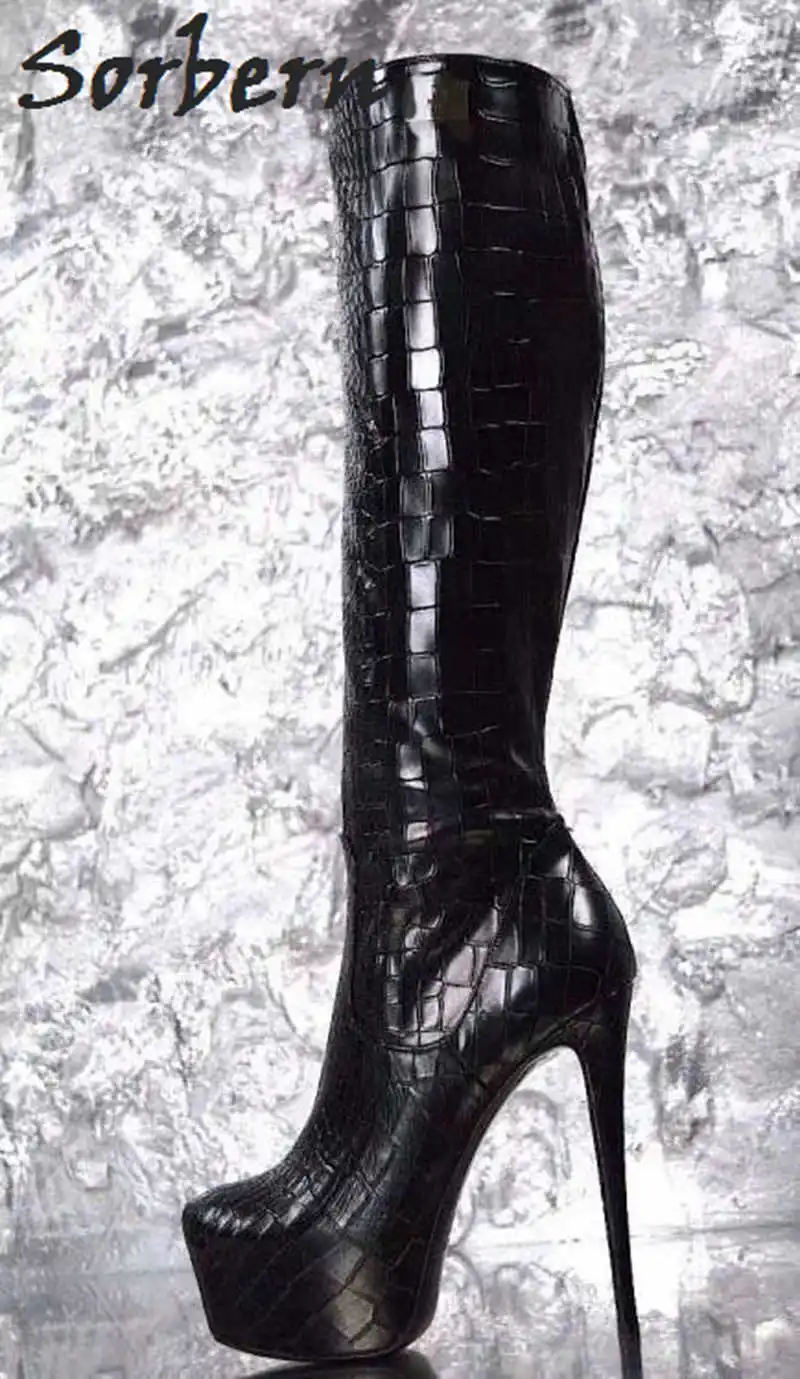 

Sorbern Black Patent Snakeskin Knee High Women Boot High Heel Stilettos Platform Shoe Ladies Women'S Shoes Size 13 Custom Calf