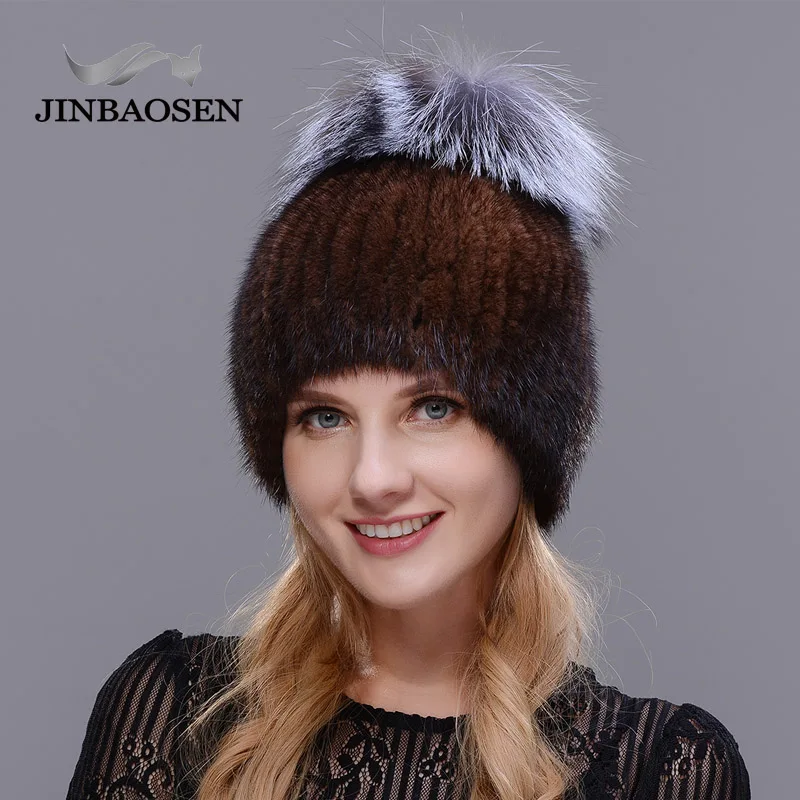 JINBAOSEN новая популярная русская меховая шапка норковая мех лисы вязаная зима