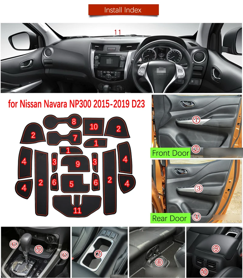 for Nissan Navara NP300 D23 Anti-Slip Rubber Cup Door Groove Mat 20pcs 2015 2016 2017 2018 Accessories Car Stickers Styling | Автомобили и
