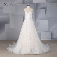 rosabridal a line wedding dress 2019 new design deep v neck beading lace appliques over tulle shoulder straps bridal gown