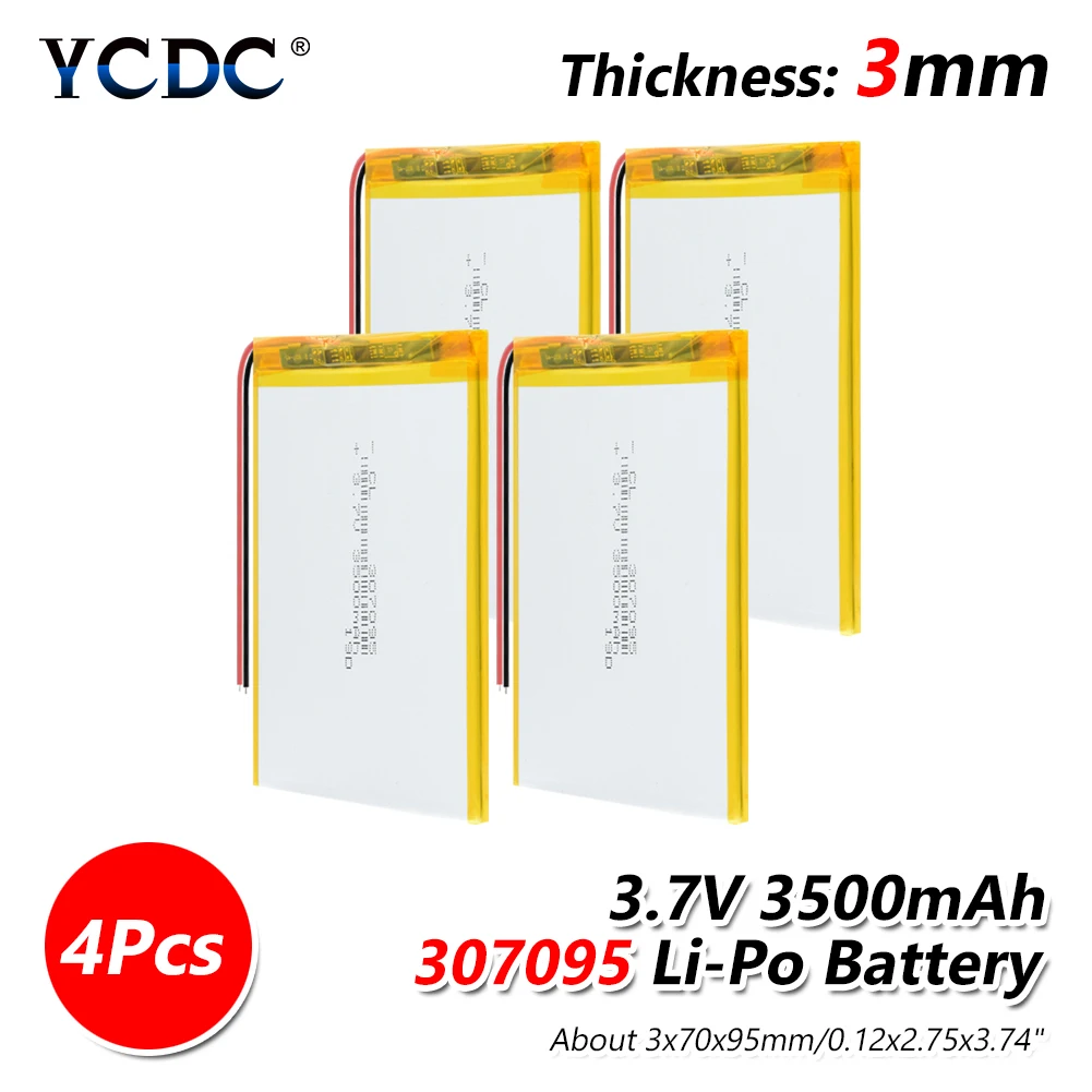4PCS YCDC 2 провода 307095 литий-полимерный аккумулятор. 3.7В 3500 мАч полимерный литий-ионный аккумулятор для планшетных ПК 7 дюймов MP3 MP4 gps - Цвет: 4PCS