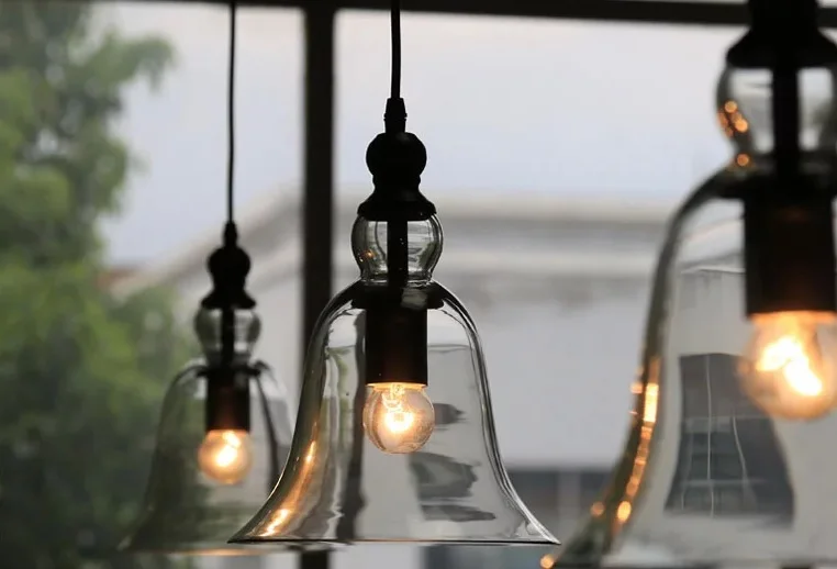 Lámpara de techo colgante de cristal con forma de campana, estilo Industrial Retro, E27, para dormitorio, sala de estar, restaurante, cafetería